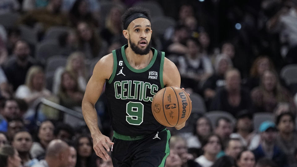 Boston Celtics guard Derrick White is an exciting fantasy pickup for Week 16. (AP Photo/Eric Gay)