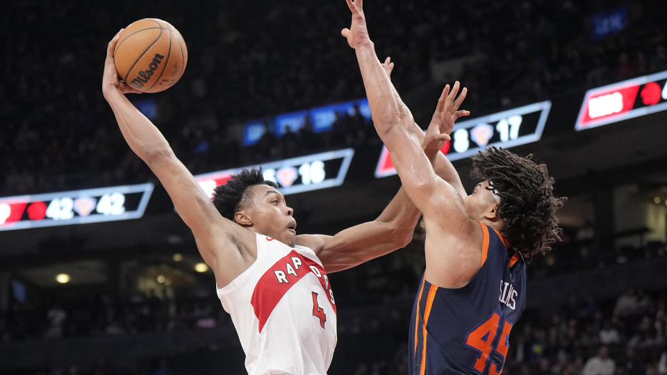 Scottie Barnes made sure the Raptors didn't suffer another embarrassing defeat against the Knicks.  (Photo by Mark Blinch/Getty Images)